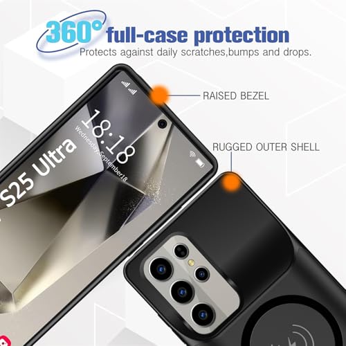 Battery Case for Galaxy S25 Ultra, 12000mAh High Capacity Portable Charger Case Rechargeable Smart Battery Pack Compatible with Galaxy S25 Ultra 6.9 inch Charging Case Support Wireless & Carplay-Black - size: for Galaxy S25 Ultra