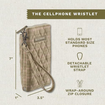 Bella Taylor Cell Phone Wristlet, Quilted Phone Wallet for Women | Lightweight, RFID blocking, phone pocket, built-in wallet, card organizer, coin pocket, secure zipper, quality construction - color: Willow Plaid