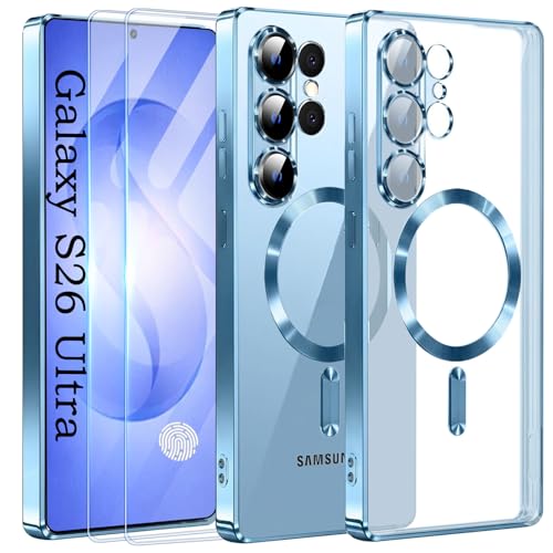 Official Titanium Case for Samsung Galaxy S26 Ultra with 2 Screen Protector,[Compatible with MagSafe][Full Camera Cover] Metallic Glossy Slim Luxury Phone Case for Galaxy S 26 Ultra,Sky Blue - color: Sky Blue, size: Samsung Galaxy S26 Ultra