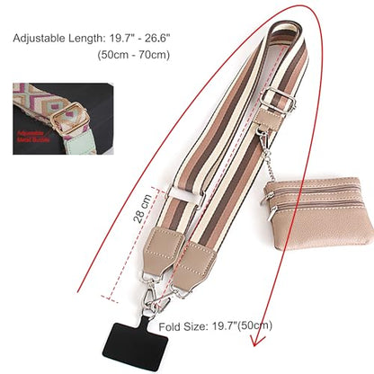 Clip and Go Strap for Phone with Wallet Crossbody, Adjustable Phone-Lanyards with Wallet, Phone Lanyard with Zippered Pouch, Crossbody iPhone Straps for All Phones, Striped Khaki - color: Striped Khaki