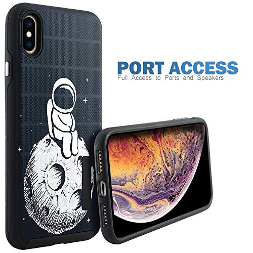 CasesOnDeck Case Compatible with [Apple iPhone X | iPhone Xs][Grip Tactical] iPhone Xs Hybrid Bump and Drop Protection Case Slim Fit Dual Layer Cover (Man on Moon) - color: Man on Moon