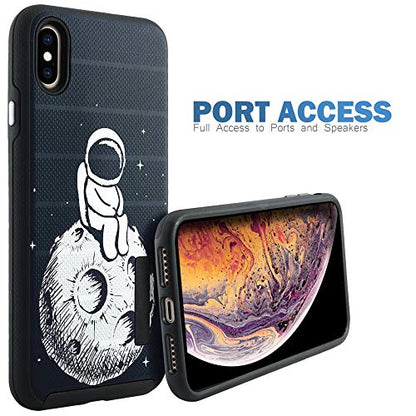 CasesOnDeck Case Compatible with [Apple iPhone X | iPhone Xs][Grip Tactical] iPhone Xs Hybrid Bump and Drop Protection Case Slim Fit Dual Layer Cover (Man on Moon) - color: Man on Moon