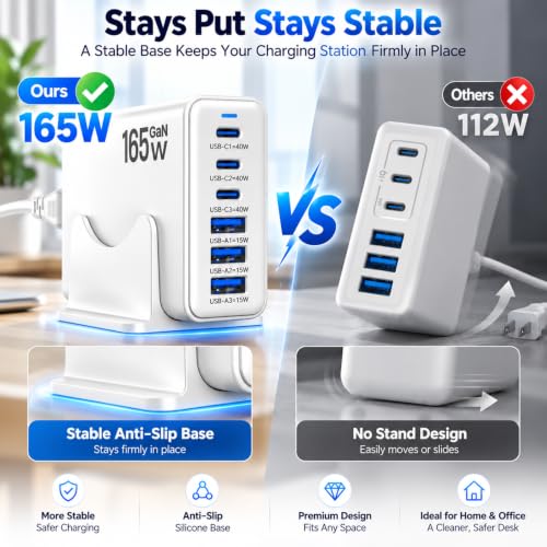165W Charging Station, 6 Port Desktop Charger, 3 Ports 40W White - color: White