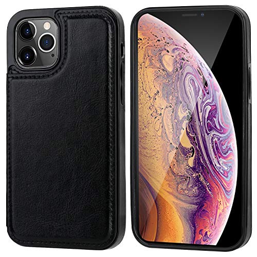 ONETOP for iPhone 12 & iPhone 12 Pro Wallet Case with Card Holder,Black | Kickstand,ID/Cash Holder,Case Wallet with Card Slots,Double Magnetic Clasp,Durable PU Leather Shockproof Cover for Women Men - color: Black