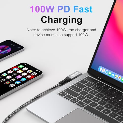 100W USB C to USB C Cable 10 FT, 10Gbps Data Transfer, 4K Video, Braided - size: 10FT