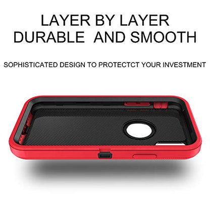 MXX Compatible with iPhone Xr Case, 3-Layer Super Protective Full Heavy Duty Body Tough Rugged Bumper Cover, Shock & Dust Proof, Designed for Apple Xr Phone Case 6.1" Red/Black - color: Red/Black