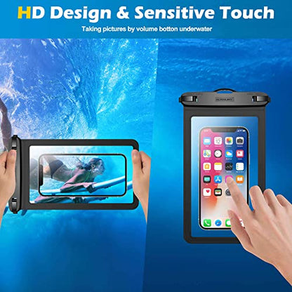 XL Large Waterproof Cell Phone Pouch - 2 Pack Underwater Clear Phone Holder Protector - Universal Water Proof Dry Bag Case with Neck Lanyard for iPhone, Samsung Galaxy, Beach, Swimming Pool - color: Black+Black
