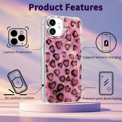 Compatible with iPhone 11 Case,with [Soft Slim][Camera Protection] Cute Leopard Print Love Shiny Aesthetic Phone Cover Anti-Yellowing Shockproof Protective Cover for Women Girl-Pink - color: Leopard Print Love, size: iPhone 11