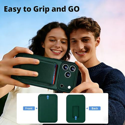 for iPhone 17 Pro Max Case w/Detachable MagSafe Wallet-Green | RFID Blocking Card Holder&Kickstand, Military-Grade Drop & Raised Camera Protection for Travel & Commute - color: Green