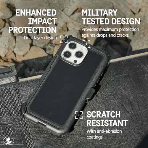 Pelican Voyager iPhone 16 Pro Max Case - Rugged MagSafe Phone Case - Black | Magnetic Phone Case w/18ft Military Grade Drop Protection - Phone Cover w/ Belt Clip Holster Kickstand for iPhone 16 Pro Max - color: Black - V