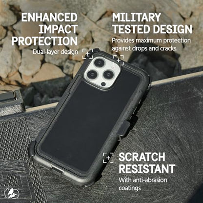 Pelican Voyager iPhone 16 Pro Max Case - Rugged MagSafe Phone Case - Black | Magnetic Phone Case w/18ft Military Grade Drop Protection - Phone Cover w/ Belt Clip Holster Kickstand for iPhone 16 Pro Max - color: Black - V