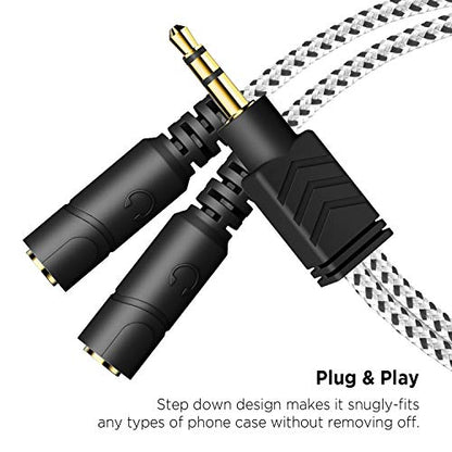 DUKABEL Headphone Splitter, 3.5mm Stereo 2-Way Audio Cable - 20CM / 2Pack - color: Zebra White, size: 9.8 inch / 25 cm - 2pack
