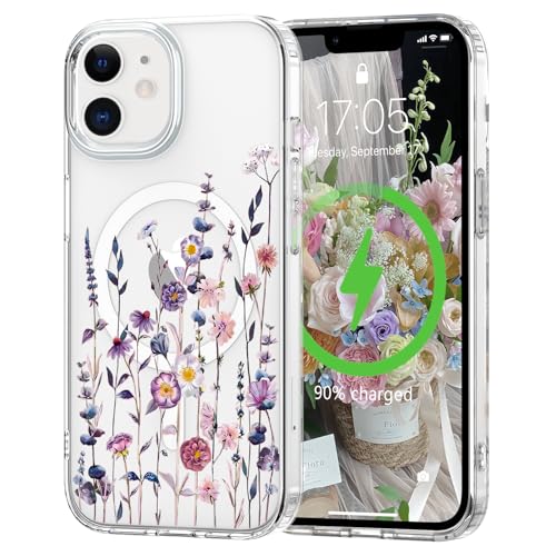 for iPhone 11 Case Flower Clear Magnetic Floral 6.1'',Muticolor | [Compatible with Magsafe], Cute Flower Girls Women Clear Case Silicone Shockproof Protective Cover with Pretty Floral Pattern - color: Muticolor, size: iPhone 11