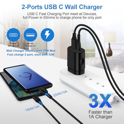 Charger Plug Super Fast Charging 25W 2Port USB A & USB C Wall Charger Block