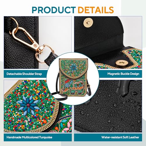 Small Beaded Crossbody Bag for Women, Boho Cell Phone Shoulder Purse Wallet with Handcrafted Colorful Beads - color: Elephant