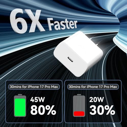 Phone 17 16 Pro Max Charger Fast Charging, 45W Super Fast USB C Charger Block with 8FT Charging Cable for 17 16 Pro Max/17 16Pro/16 Plus,15 Pro Max/15 Pro/15, Android Phone - color: white, size: 8 Ft
