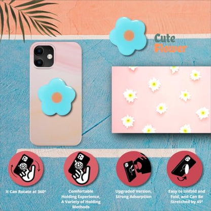 Cute Flower Series Collapsible Design Phone Grip (Adhesive, Blue) - color: Blue, style: Adhesive
