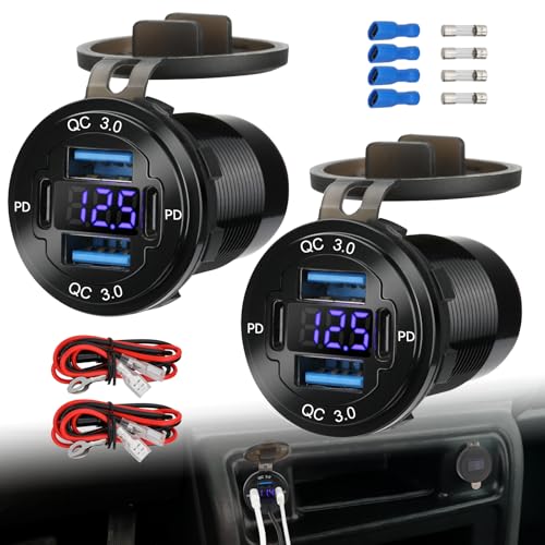 2 Pack 12V USB Outlet 4-Port, 78W Dual PD30W & QC3.0 Fast Charger - size: 2 pack