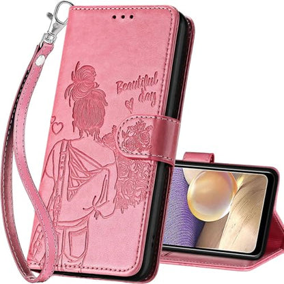 for Samsung Galaxy A32 5G Wallet case, Pink-Girl | 3 Card Holders, Kickstand, Shockproof TPU Shell, PU Leather, Magnetic Closure, Protective Flip Folio Cover, Women - color: 1