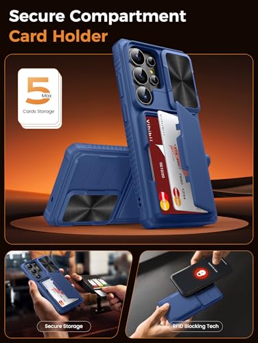 Vihibii for Samsung Galaxy S26 Ultra Case Wallet with Card Holder, Blue | RFID Blocking, Slide Camera Cover, Military-Grade Drop Protection, Rugged Back, Silicone Edge, All-in-one wallet case, Blue - color: Blue