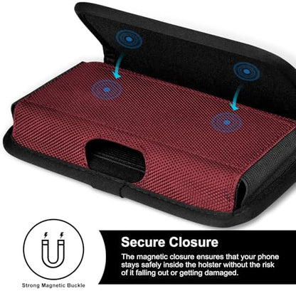 ykooe Rugged Nylon Holster Compatible with iPhone 16/15/14/13/12 Pro Max & Plus,17 Air Models, Galaxy S24/S23/S21/S20 FE Cell Phone Belt Holder for Men, Red - XL - color: Red, size: XL