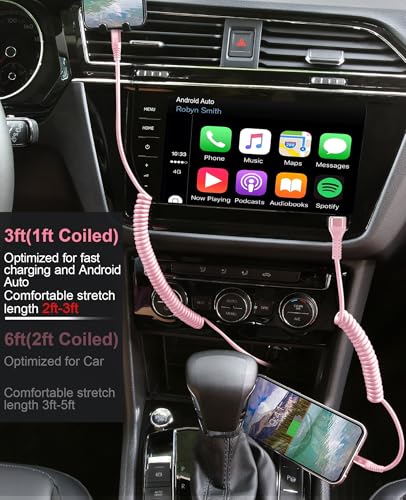 90 Degree Coiled USB C Cable for Car 3FT, 2Pack USB C to USB C Cable-Pink - color: Pink, size: 3FT
