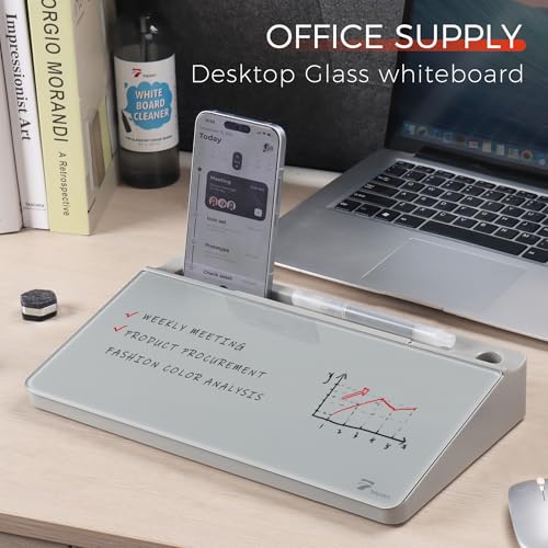 TOWON Compact Glass Desktop Whiteboard with Storage 12x7 in, Gray - color: Light Gray