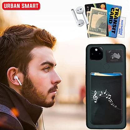 Phone Wallet - Adhesive Card Holder - Cell Phone Pouch - Stick on Lycra Pocket by Gecko - Carry Credit Cards and Cash - color: MUSIC