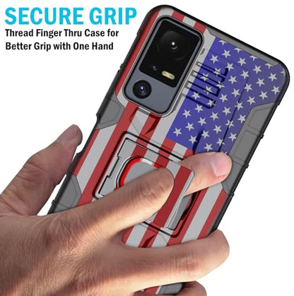 Nakedcellphone Rugged Combo for Jitterbug Smart 4 Phone Case - USA Flag | Hybrid Cover + Belt Clip Holster, Rotating Holder, Ring Grip, with Kickstand, Mounting Plate, Fits Lively Smart4 or TCL 40XL - color: USA Flag