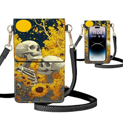 Small Crossbody Bags for Women Touchscreen Cell Phone Bag Cross Body Purses with adjustable Strap,Gifts For Teenage Girls - color: Skeletons In Sunflower Garden
