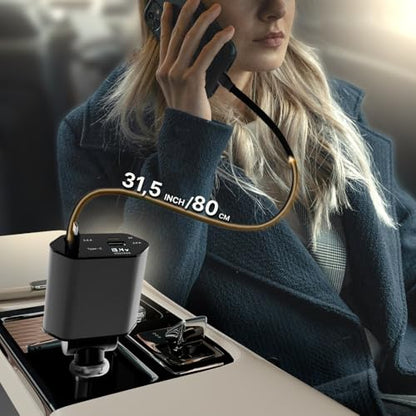 Retractable Fast Car Charger 100W for CarPlay, 4-in-1 Car Charger Adapter with 31.5" Built-in Cables & Dual USB Ports, Compatible with iPhone 11, 12,13,14,15,16,17 & Samsung Devices, Tablets and More