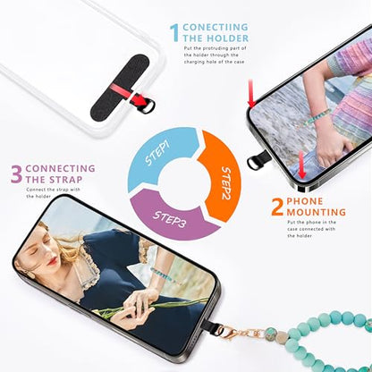 Silicone Beaded Phone Wrist Strap for Women, Elastic Wristlet - color: Mint Green