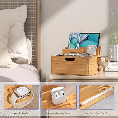 Pezin & Hulin Charging Station Dock with Charger HUB and Cables-Natural - color: Natural (With Charger)