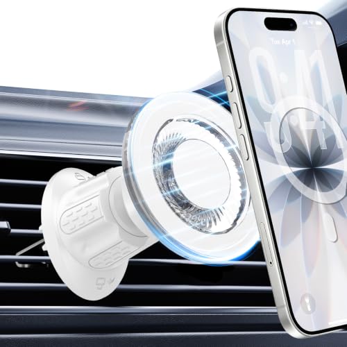 for MagSafe Car Mount,【22 N55 Super Magnets】 Magnetic Phone Holder for Car Air Vent, Cell Phone Mount Car Accessories Compatible with iPhone 17 16 15 14 13 12 Pro Max (White) - color: White