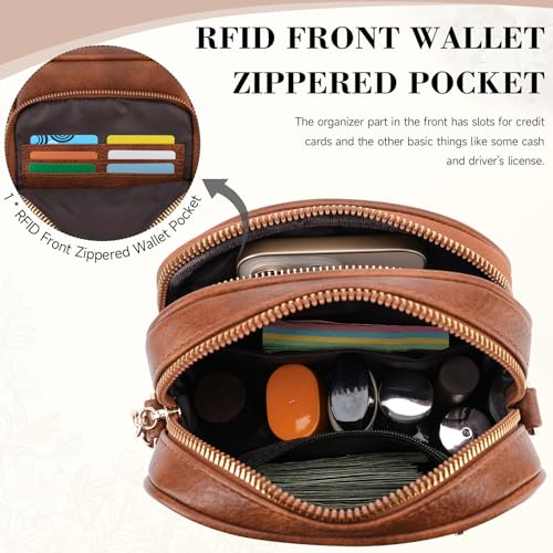 Small Crossbody Bags for Women, RFID Phone Purse with Card Slots, Triple Compartments Lightweight Shoulder Bag - color: 1-brown