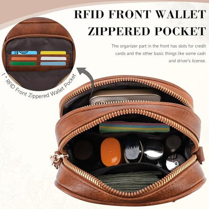 Small Crossbody Bags for Women, RFID Phone Purse with Card Slots, Triple Compartments Lightweight Shoulder Bag - color: 1-brown
