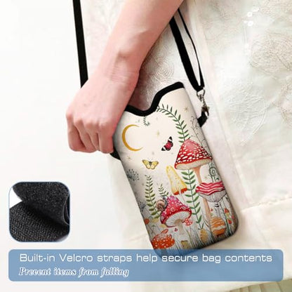 Neoprene Cell Phone Pouch 7.5 X 4.3 in Cloth Mobile Protection Case Bag with Crossbody Strap Neck Lanyard Cell Phone Case Mushroom Colorful Butterfly Moon - color: Mushroom Colorful Butterfly Moon