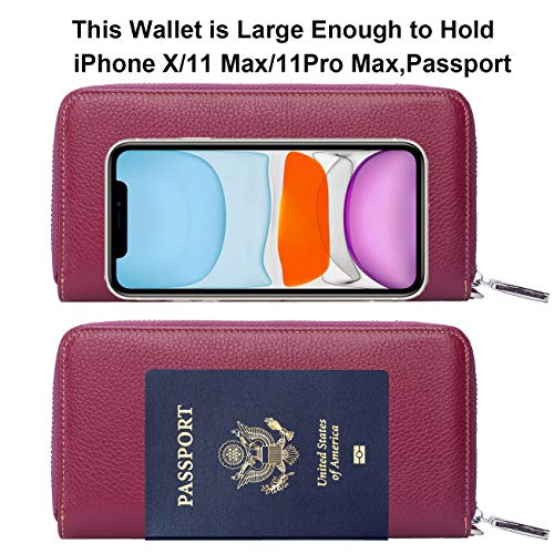 Small Compact Women Wallet RFID Blocking Genuine Leather Bifold Purse with ID Windows - color: 1- Pebbled Dark Magenta, size: One Size