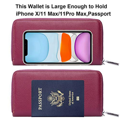 Small Compact Women Wallet RFID Blocking Genuine Leather Bifold Purse with ID Windows - color: 1- Pebbled Dark Magenta, size: One Size