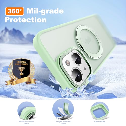 for iPhone 13/14 Case with 360° Spin Magnetic Stand,Green | iPhone 13/14 Phone Case 6.1",Spin Magnetic Ring Stand,Compatible with MagSafe,Military Protection,Translucent Matte - color: Green, size: iPhone 13 & iPhone 14