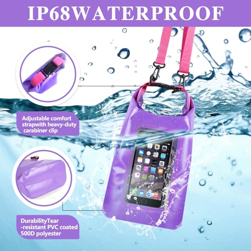 IP68 Waterproof Dry Bag, 5L Roll Top Waterproof Pool Bag | Large Waterproof Phone Pouch,for Boating & Kayaking Camping (Purple 5L) - color: purple 5L