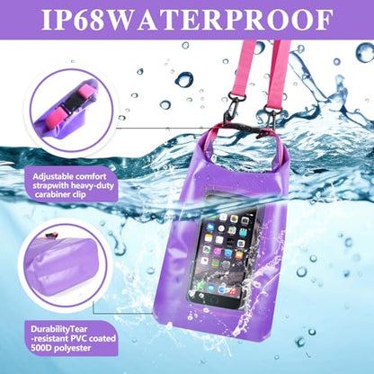 IP68 Waterproof Dry Bag, 5L Roll Top Waterproof Pool Bag | Large Waterproof Phone Pouch,for Boating & Kayaking Camping (Purple 5L) - color: purple 5L
