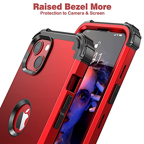 IDweel for iPhone 15 Case with Tempered Glass Screen Protector, 3 in 1 Shockproof Slim Hybrid Heavy Duty Hard PC Cover Soft Silicone Bumper Full Body Case,Red - color: Red