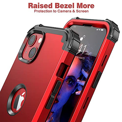IDweel for iPhone 15 Case with Tempered Glass Screen Protector, 3 in 1 Shockproof Slim Hybrid Heavy Duty Hard PC Cover Soft Silicone Bumper Full Body Case,Red - color: Red
