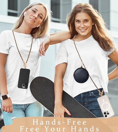 Clip and Go Phone Strap Crossbody with RFID Leather Wallet, Trendy Hands-Free Crossbody Cell Phone Lanyard Chain with Coin Purse for Women, Neck Chain for iPhone and Smartphone, Black Gold - color: Black Gold