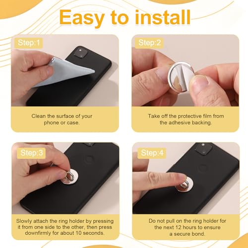 12Pcs Phone Ring Holder (0.7 Inch) - Adhesive Round Shaped Phone Finger Grip Hook Smartphones Keychain Ring Charm Loop for DIY Tablet Case Accessories, Yellow - color: Yellow
