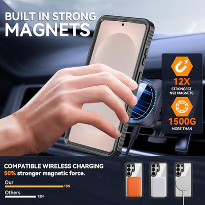 Magnetic for Samsung Galaxy S26 Ultra Case, Compatible with MagSafe, Full Body Rugged Case with Built-in Screen Protector & Kickstand & Belt-Clip (Black) - color: Black