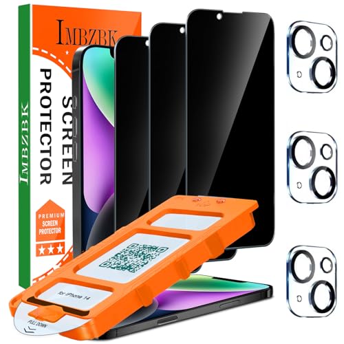 IMBZBK 3 Pack Privacy Screen Protector for iPhone 14, Tempered Glass - color: iPhone 14-Black