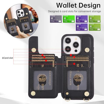 Crossbody Wallet Case for iPhone 14 Pro Max(6.7") with Detachable Strap - PU Leather Flip Folio with Card Slots & RFID Blocking, Sparkling Diamond Accents-Black - color: Black, size: iPhone 14 Pro Max(6.7")
