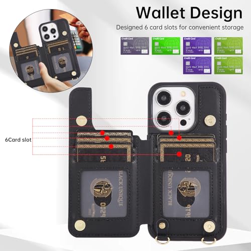 Crossbody Wallet Case for iPhone 12 Pro Max(6.7") with Detachable Strap - PU Leather Flip Folio with Card Slots & RFID Blocking, Sparkling Diamond Accents-Black - color: Black, size: iPhone 12 Pro Max(6.7")